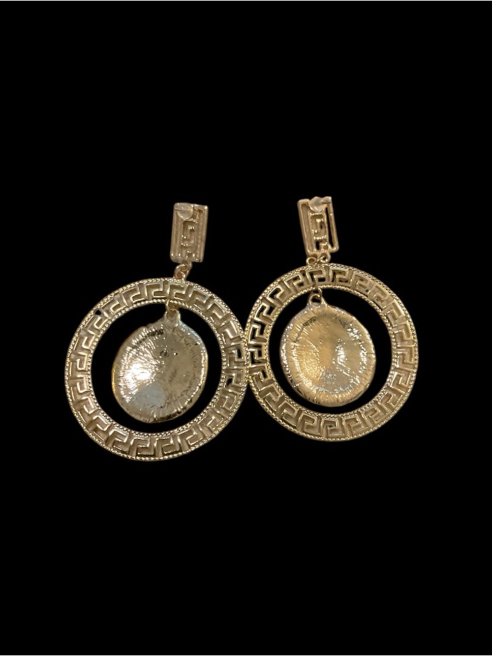 Gold-Tone Lion Head Medallion Circle Drop Earrings - Picture 3 of 3